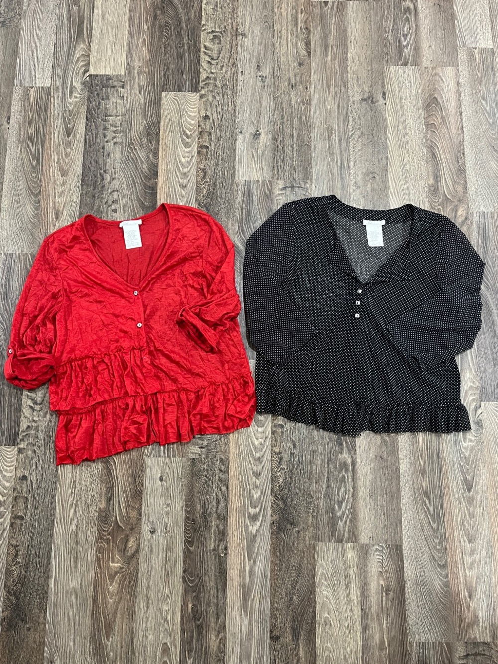 Women's Red Ruffle Button-Front Blouse
